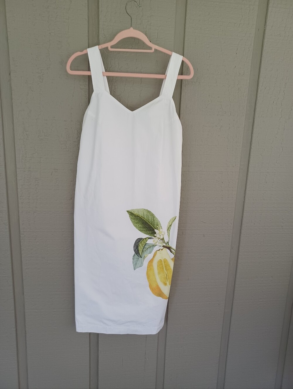 Sportmax Sesia White Lemon Print Dress Size 6 Cotton Sleeveless Quiet Luxury